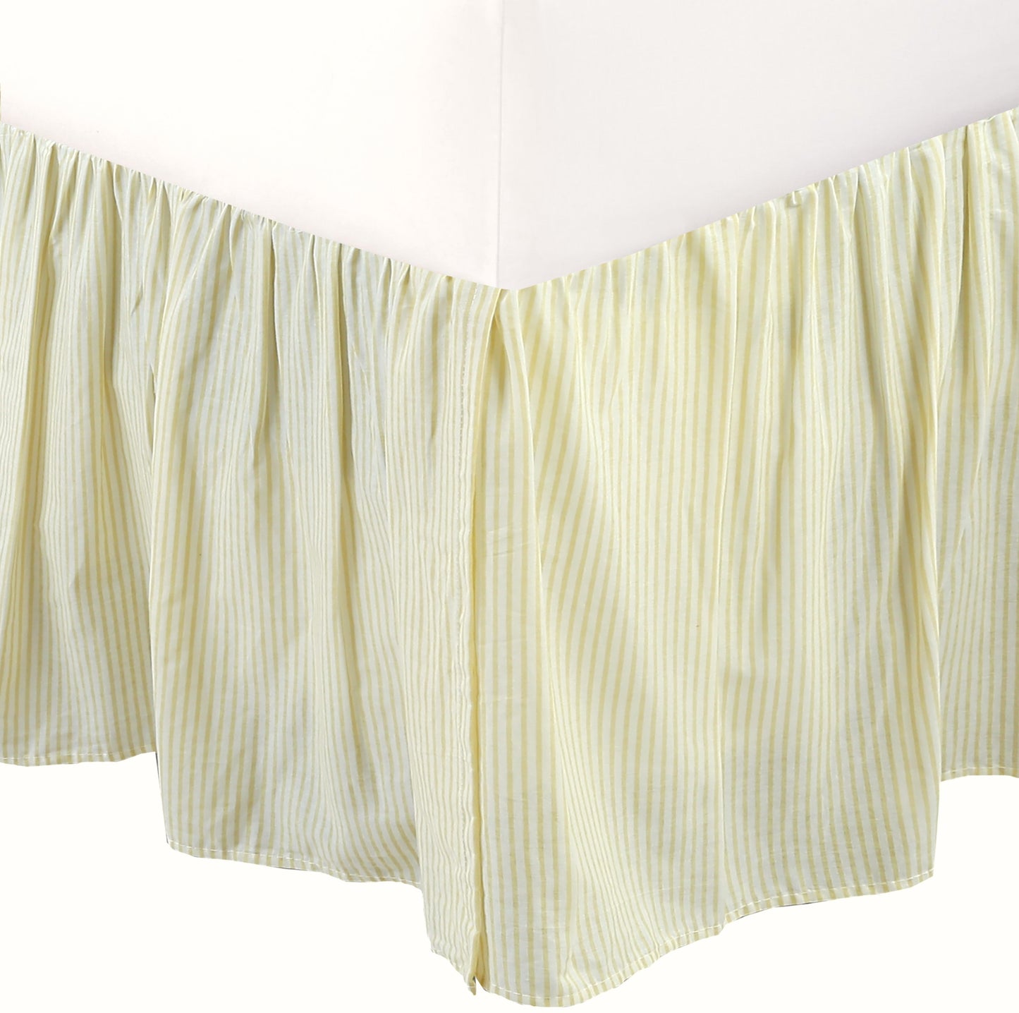 Tailored Bed Skirt Farmhouse Ticking Cream Golden & Yellow Caramel Cotton Striped Ruffled Dust Ruffle,  16" Drop