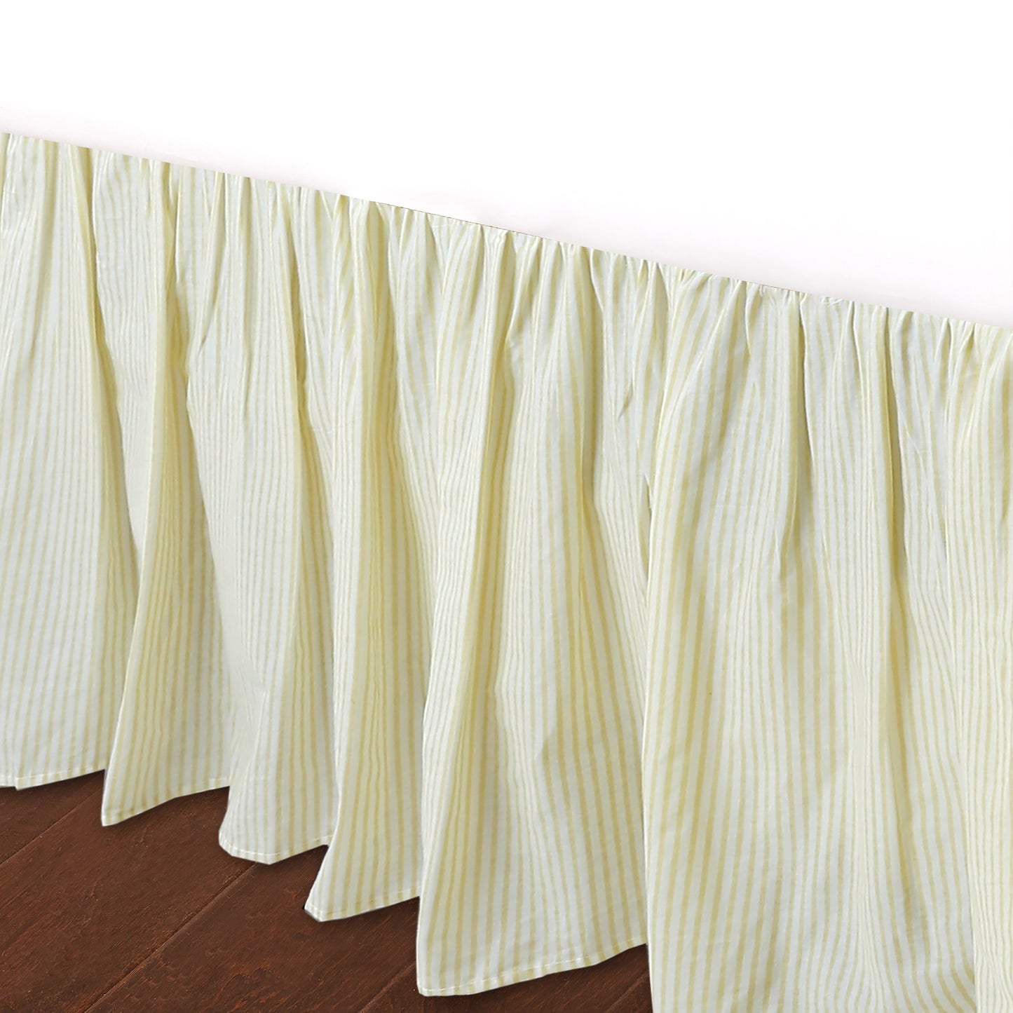 Tailored Bed Skirt Farmhouse Ticking Cream Golden & Yellow Caramel Cotton Striped Ruffled Dust Ruffle,  16" Drop