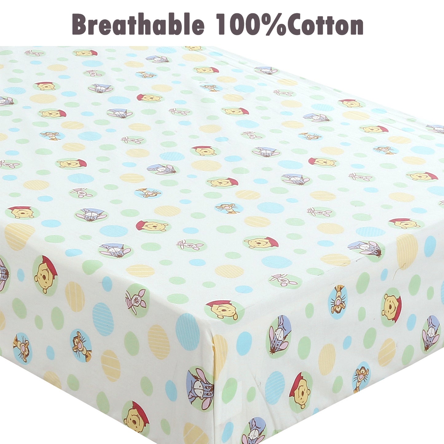 3 Piece Crib/Toddler Cotton Fitted Sheets Green Yellow Animals & Transportation