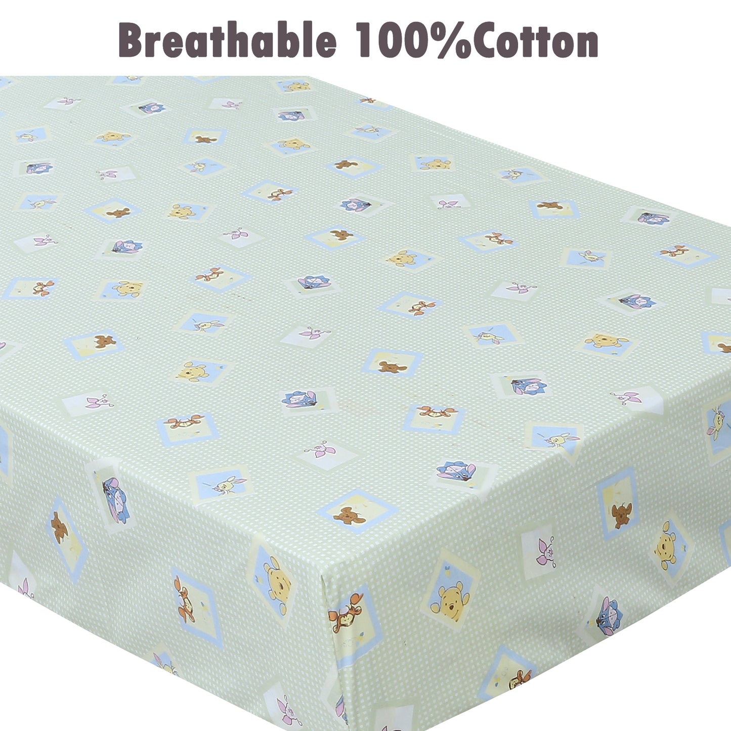 3 Piece Crib/Toddler Cotton Fitted Sheets Yellow Winnie Pooh Bear & Friends Honey Bees Giraffe Elephant