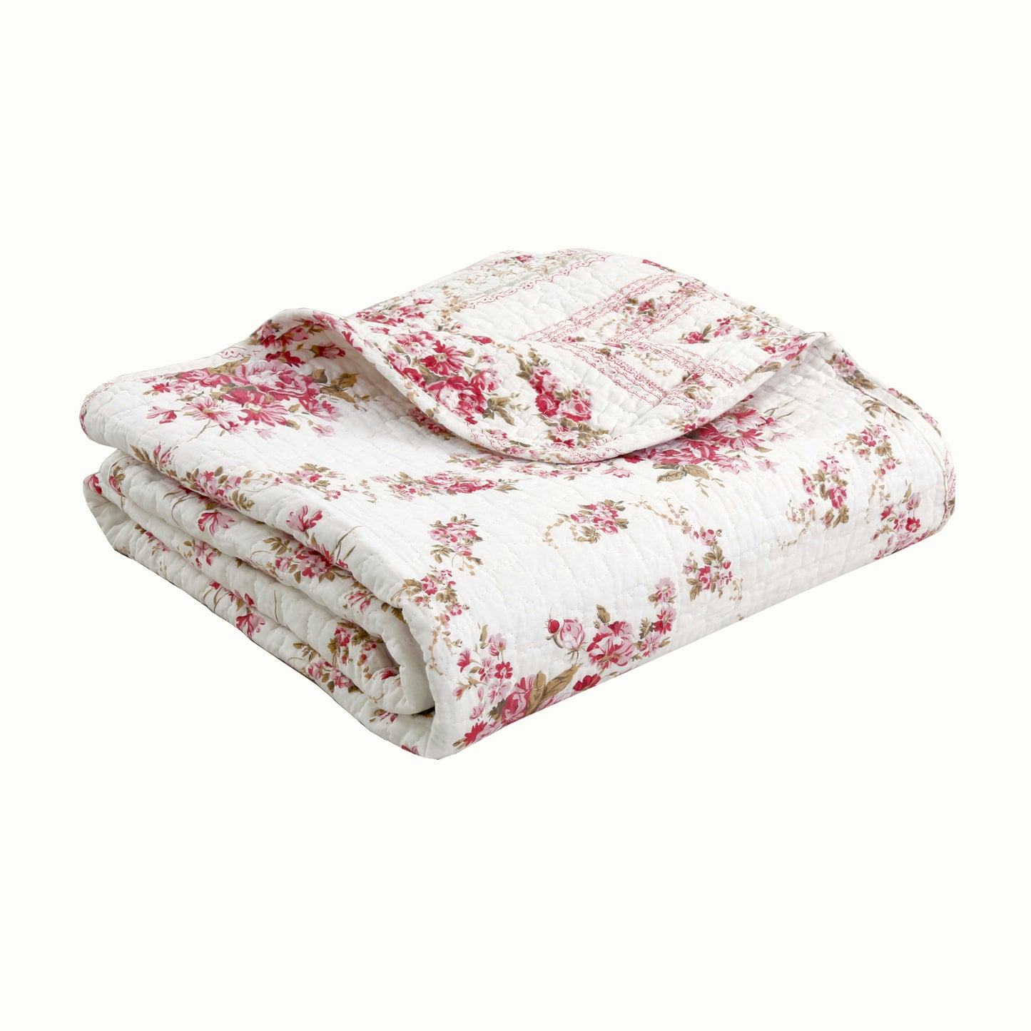 Shabby Chic Vintage Floral Rose Garden Scalloped Cotton Reversible Quilt Bedding Set