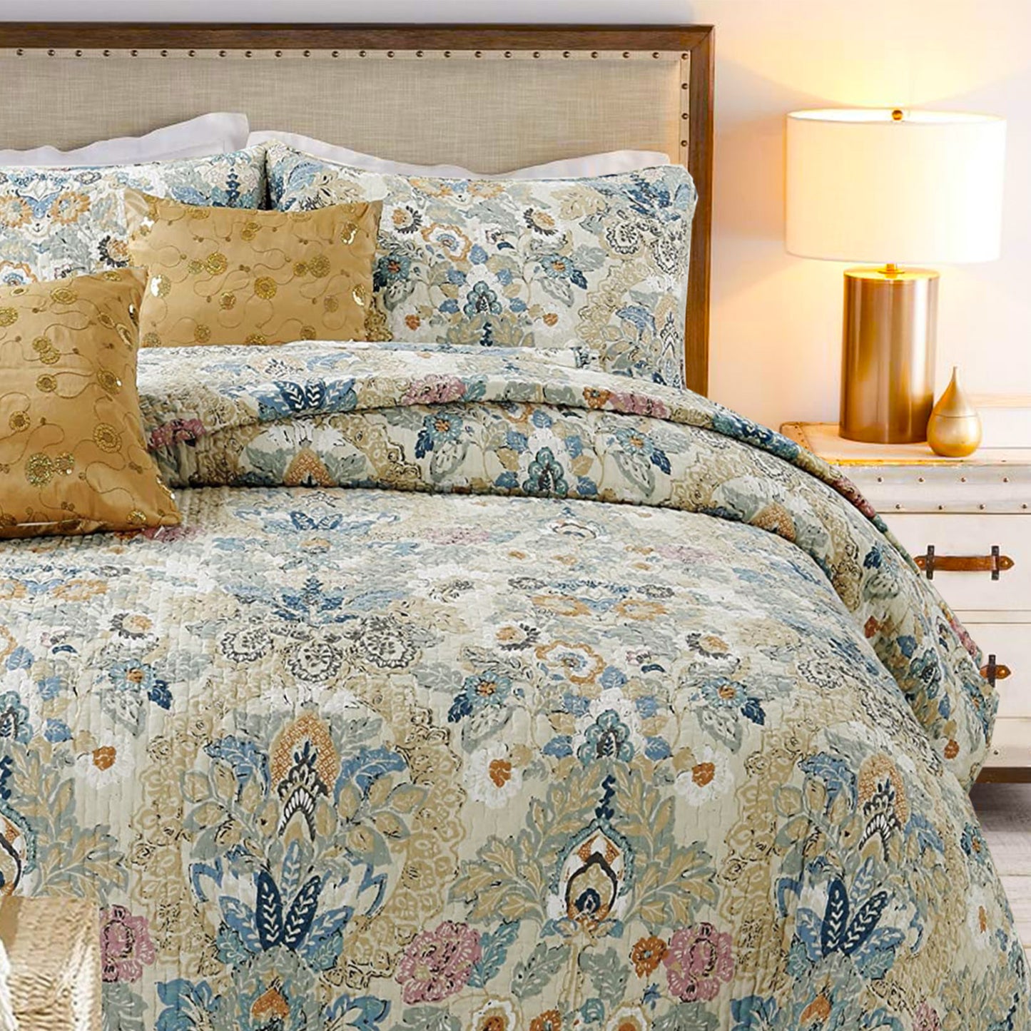 Pylle Hill Floral Cotton 3-Piece Reversible Quilt Bedding Set