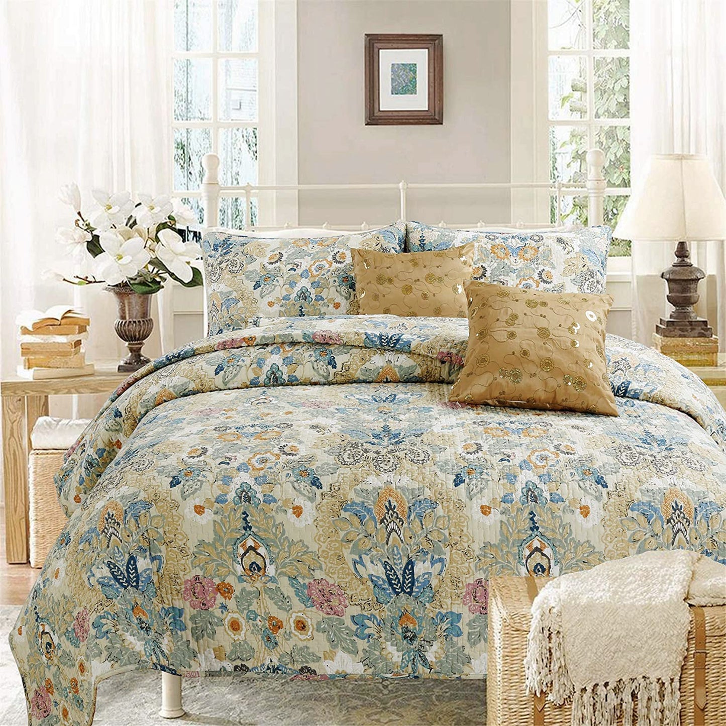 Pylle Hill Floral Cotton 3-Piece Reversible Quilt Bedding Set