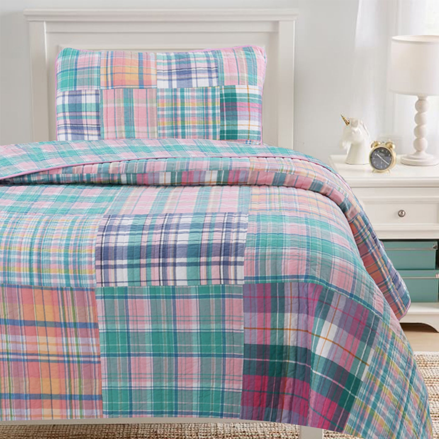 Raelyn Real Patchwork Plaid Cotton Reversible Quilt Bedding Set