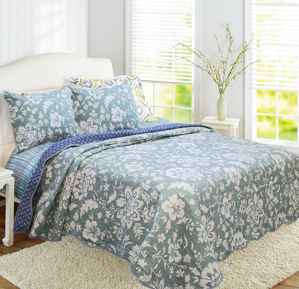 Amberley Rowland Floral Cotton 3-Piece King Reversible Quilt Bedding S ...