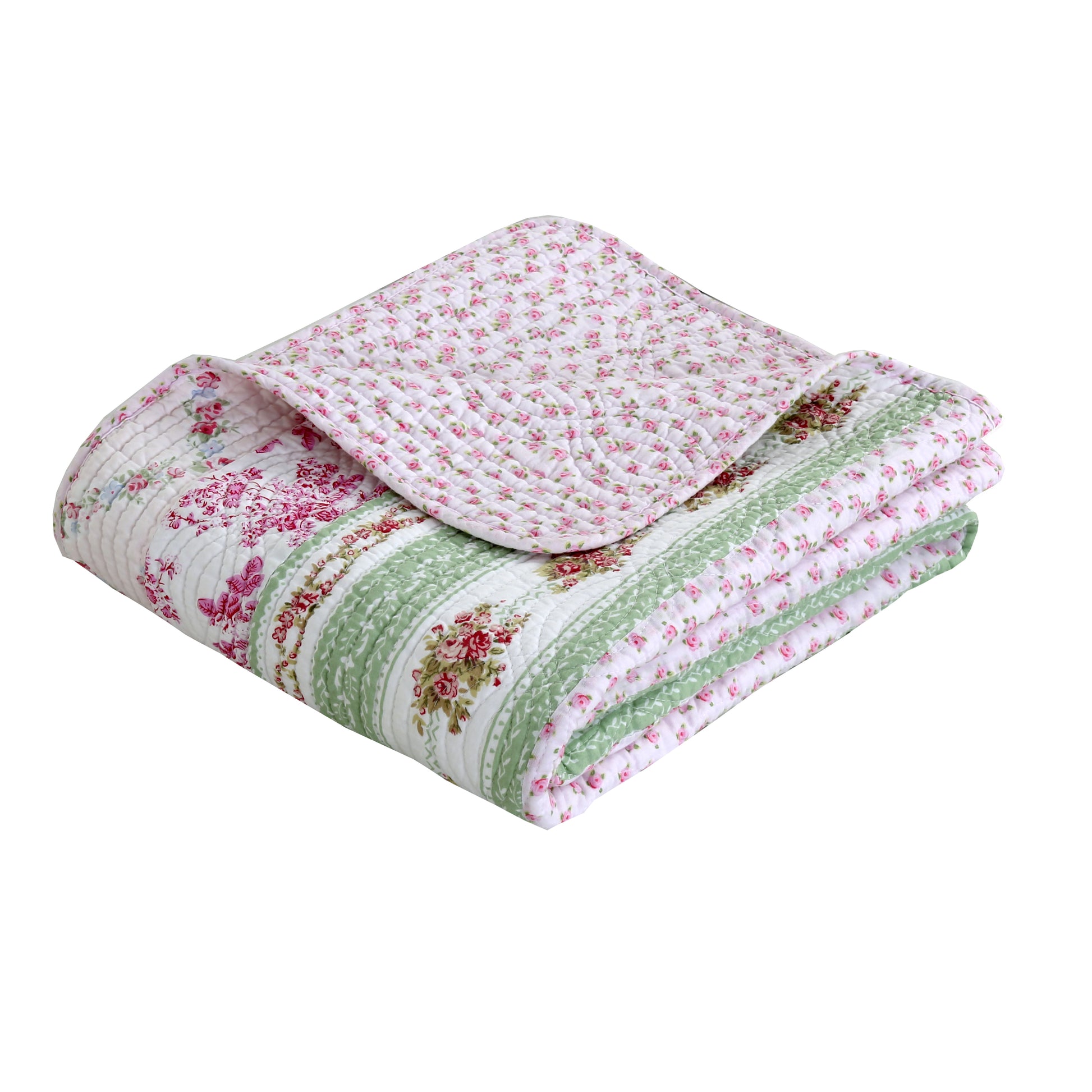 Wild Rose Enchantment Floral Bloom Garden Stripe Quilted Reversible Throw  Blanket