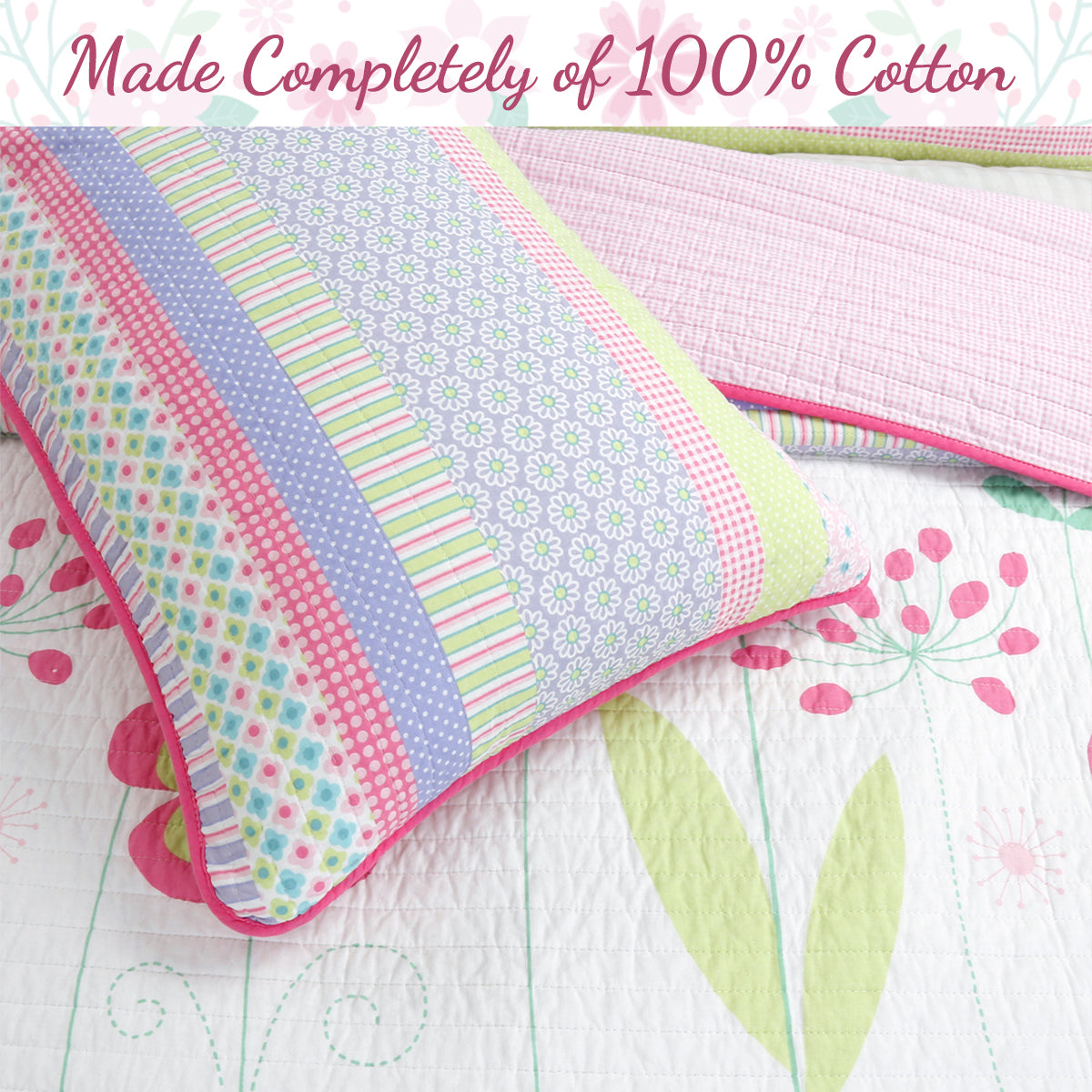 Blossom Floral Pink Purple Stripe Print Cotton Reversible Quilt Beddin –  Cozy Line Home Fashions