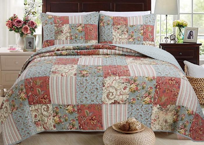 Eleanor Real Patchwork Floral Stripe 3-Piece Cotton Reversible