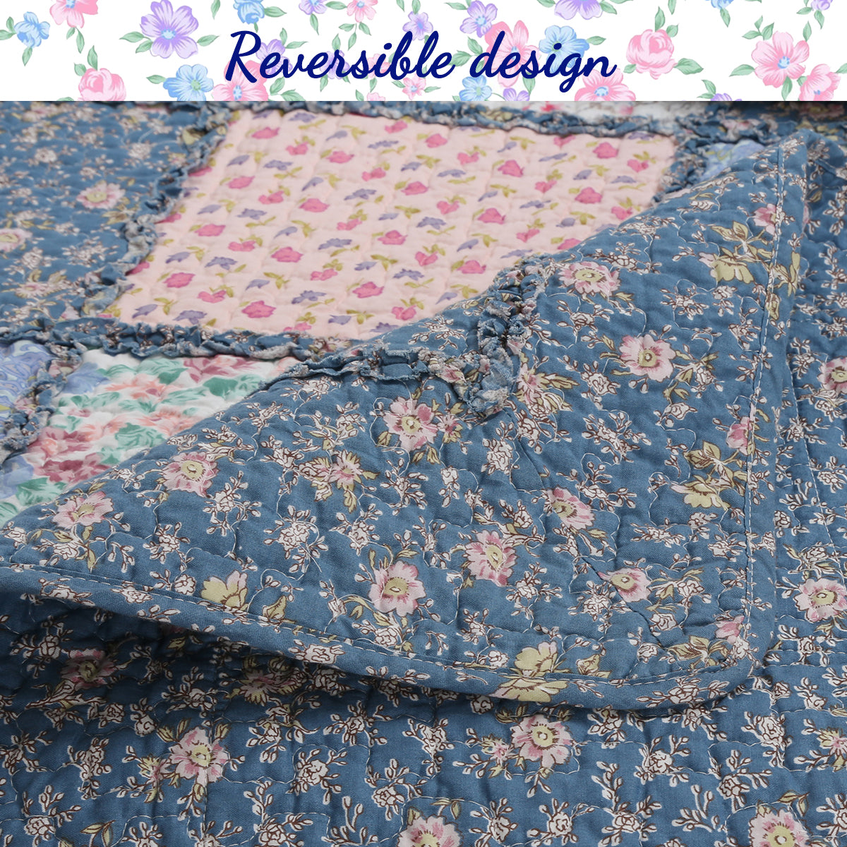 Pink, White & Blue Cloud Fleece Farmhouse good Country Cabin Patchwork Quilt