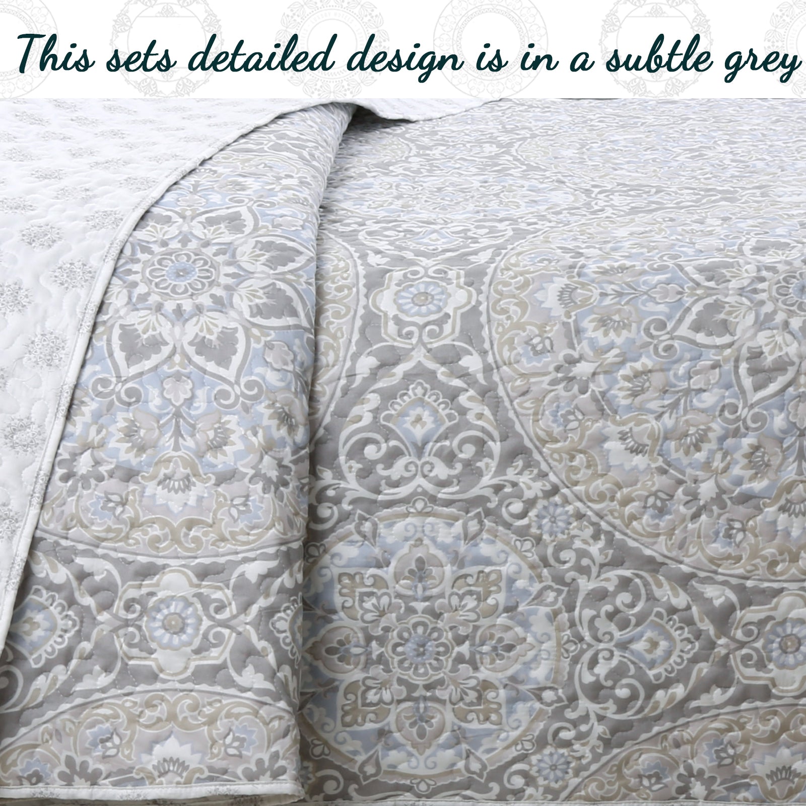 Venetia Gray Medallion 3-Piece Reversible Quilt Bedding Set – Cozy