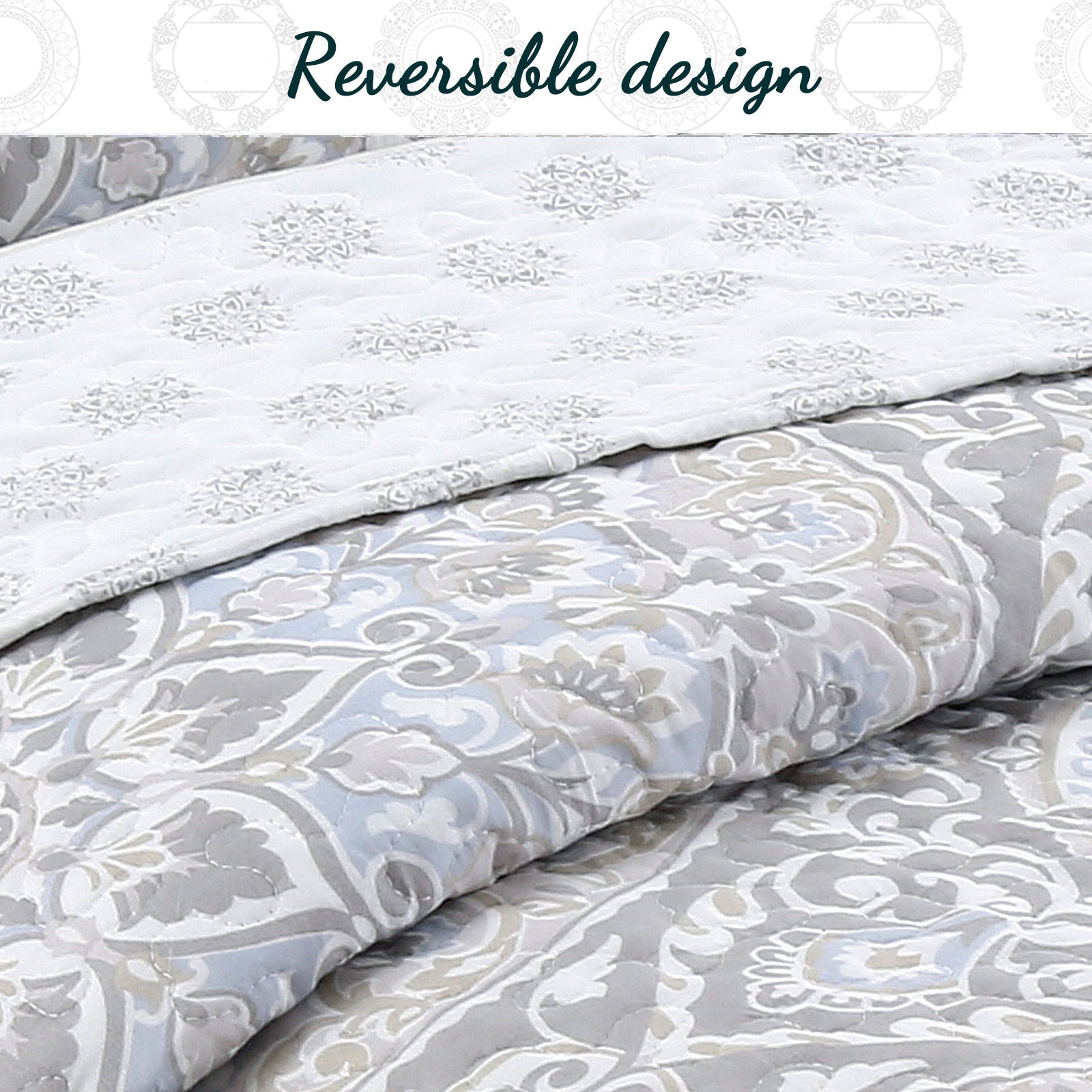 Venetia Gray Medallion 3-Piece Reversible Quilt Bedding Set – Cozy