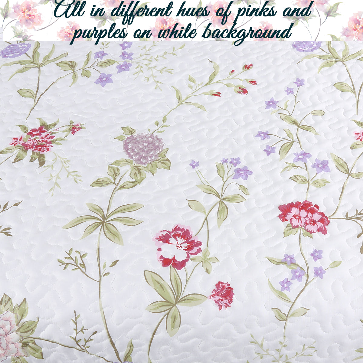 Lucie Light Pink Lavender Floral 3-Piece Reversible Quilt Bedding