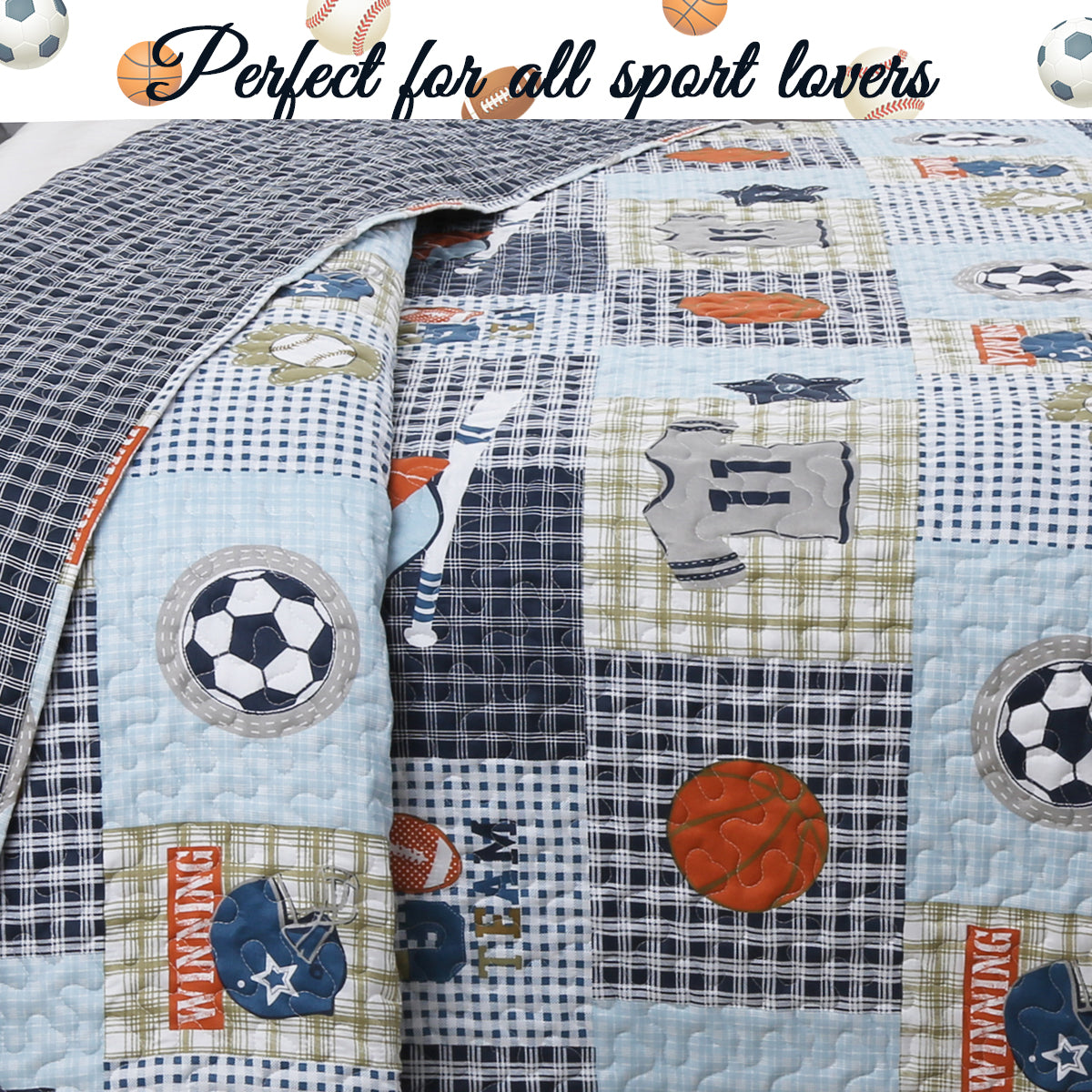 Boys sport buy quilt with two shams