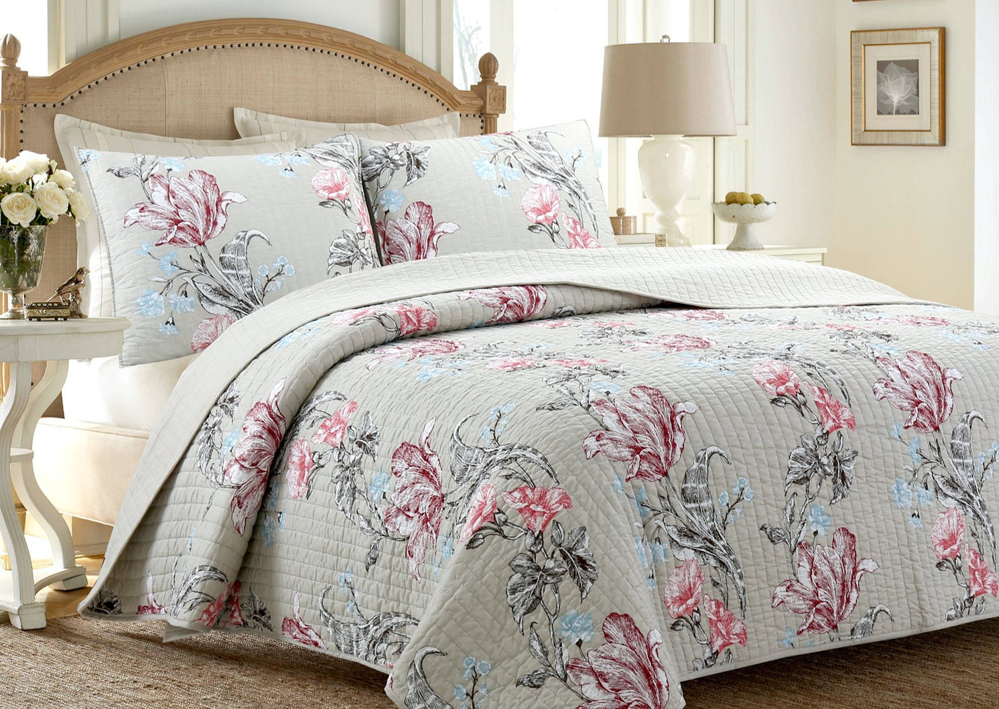 Modern Blooming Floral 3-Piece Reversible Quilt Bedding Set – Cozy Line ...