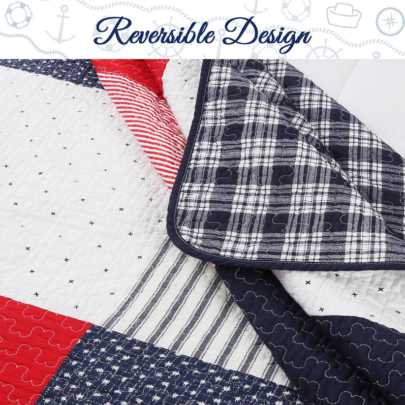 Patriotic Real Patchwork Plaid Red White Blue Cotton Reversible Quilt ...